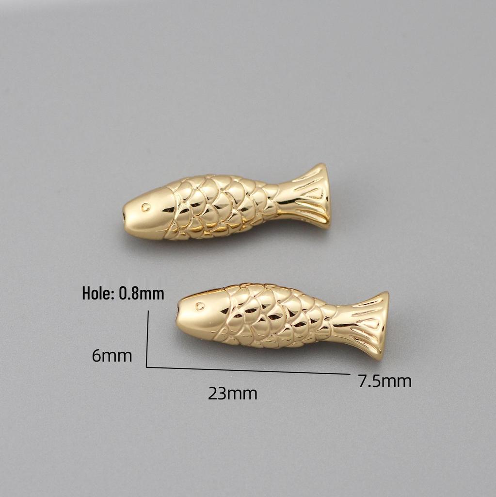 Copper Gold-Plated Retro Fish-Shaped Perforated Beads for DIY Bracelets & Necklaces
