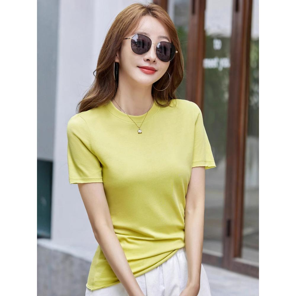 Summer Casual Loose New Solid Color T-Shirt for Women Short Sleeve Thin Internet Celebrity Hot Item