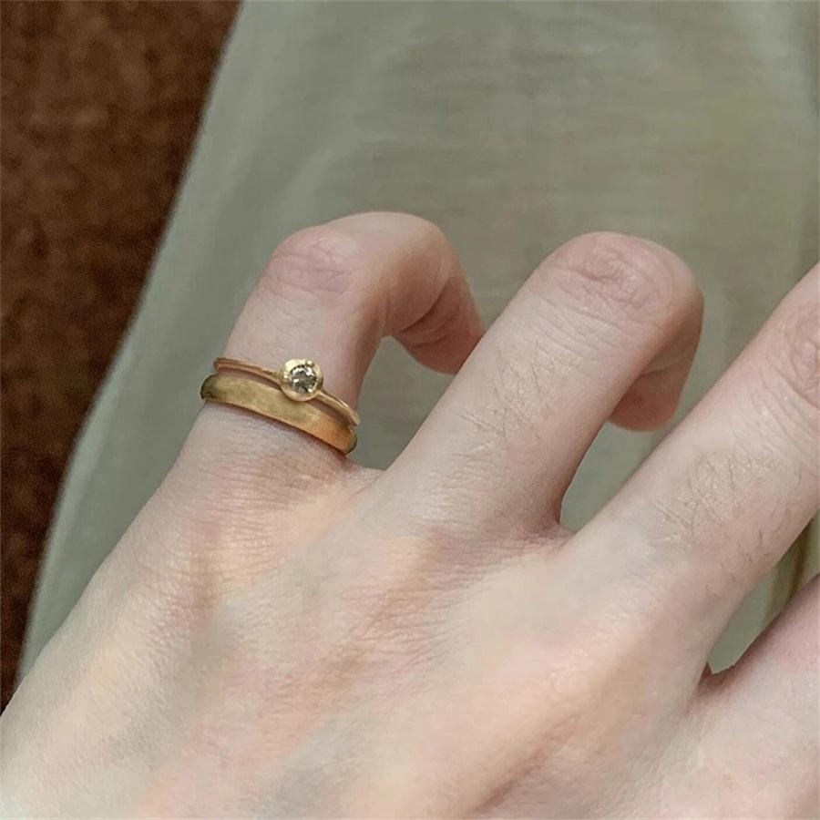 Brushed Stacked Ring Does Not Fade Niche Design Simple Zircon Open Ring Tail Ring Tide