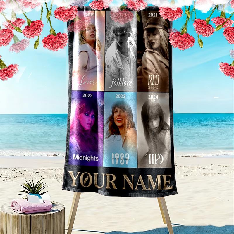 Name Custom Taylor Print Beach Towel, Large Soft Quick Dry Towel for Beach Camping Swimming