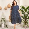 Robe longue à manches courtes et col rond pour femme, grande taille, point irrégulier, ample, grande balançoire, XL-5XL
