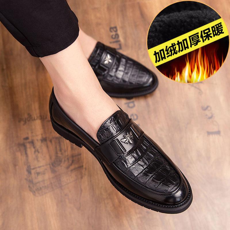 Leather Shoes Autumn Dress Casual Soft Sole Inner Height Increase Hair Stylist British Pointed Head Winter Velvet
