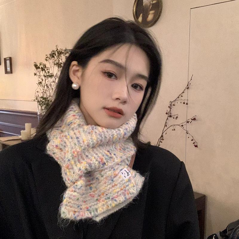Rainbow Candy Bean Short Scarf Women's Winter New Warm Korean Style Student Cute Scarf Versatile