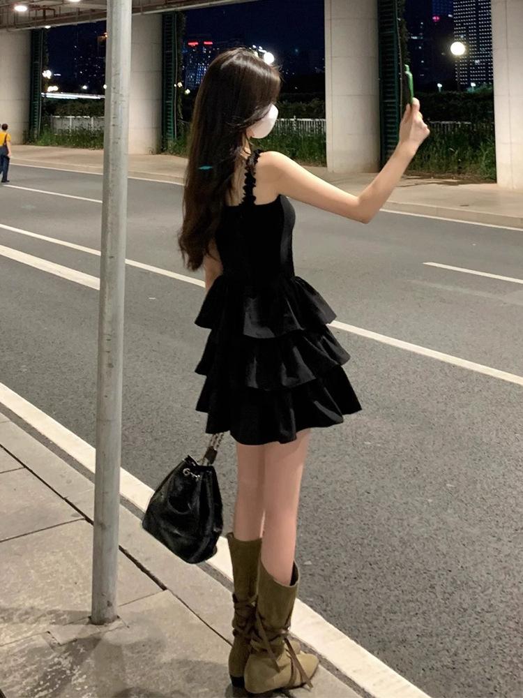 Early Spring New French Black Suspender Dress, Children's Summer Temperament, Beautiful Little Black Dress