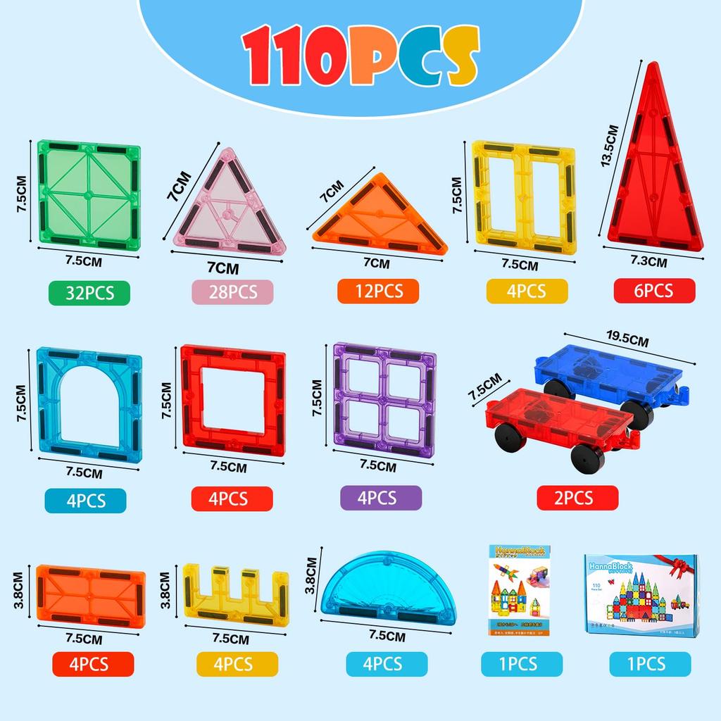 HannaBlock 110-Pcs Magnetic Building Blocks, Magnetic Toys for Kids, Educational Toys, Birthday Gifts, Christmas Gifts