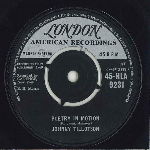 7inch Record JOHNNY TILLOTSON - Poetry In Motion 45HLA9231 London Records, 1960 UK Rock Used