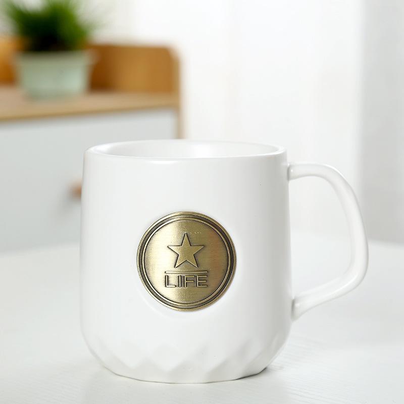 Ceramic Coffee Mermaid Copper Stamp Xingba Wind Ceramic Cup With Lid Spoon