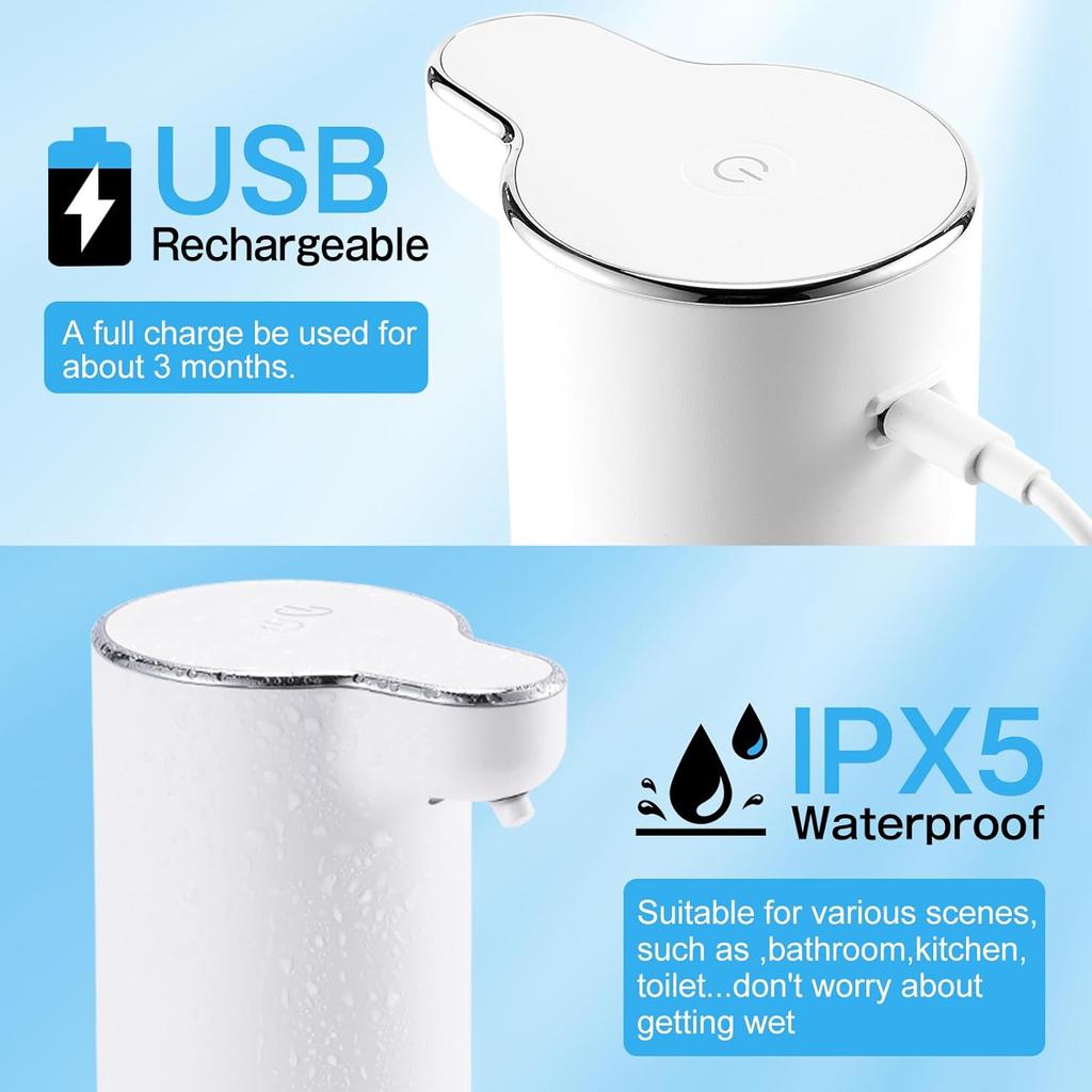 Automatic Foam Soap Dispenser Touchless: Rechargeable Soap Dispenser Wall Mount White
