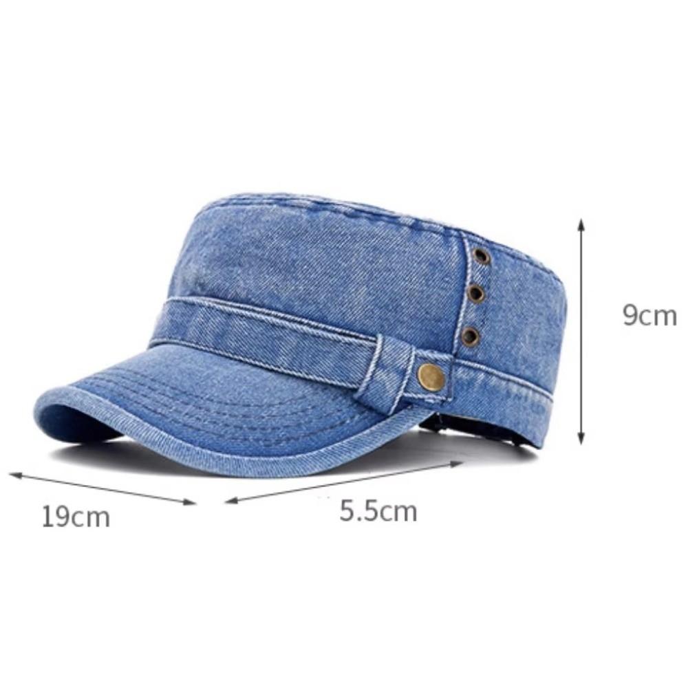 Denim Fabric Flat Top Cap Adjustable Size Cadet Cap Classic Peaked Cap All Seasons