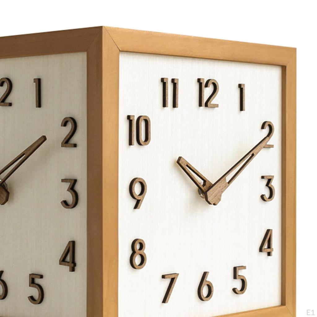 Sided Corner Wall Clock Decorative 9x9inch Solid Wood for Hallway, Bar Multifunctional Stylish