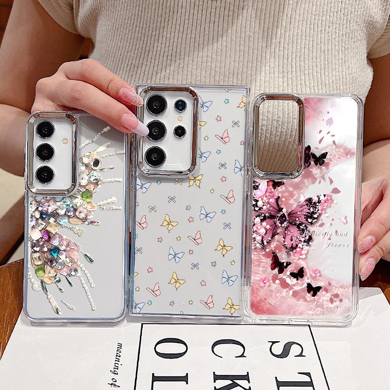 Fantastic Butterfly Print Case For Samsung S26 S25 Ultra S24 S23 S22 S21 FE A15 A35 A55 A16 A26 A36 A56 A17 A37 A57 5G Plating Lens Clear Soft Cover