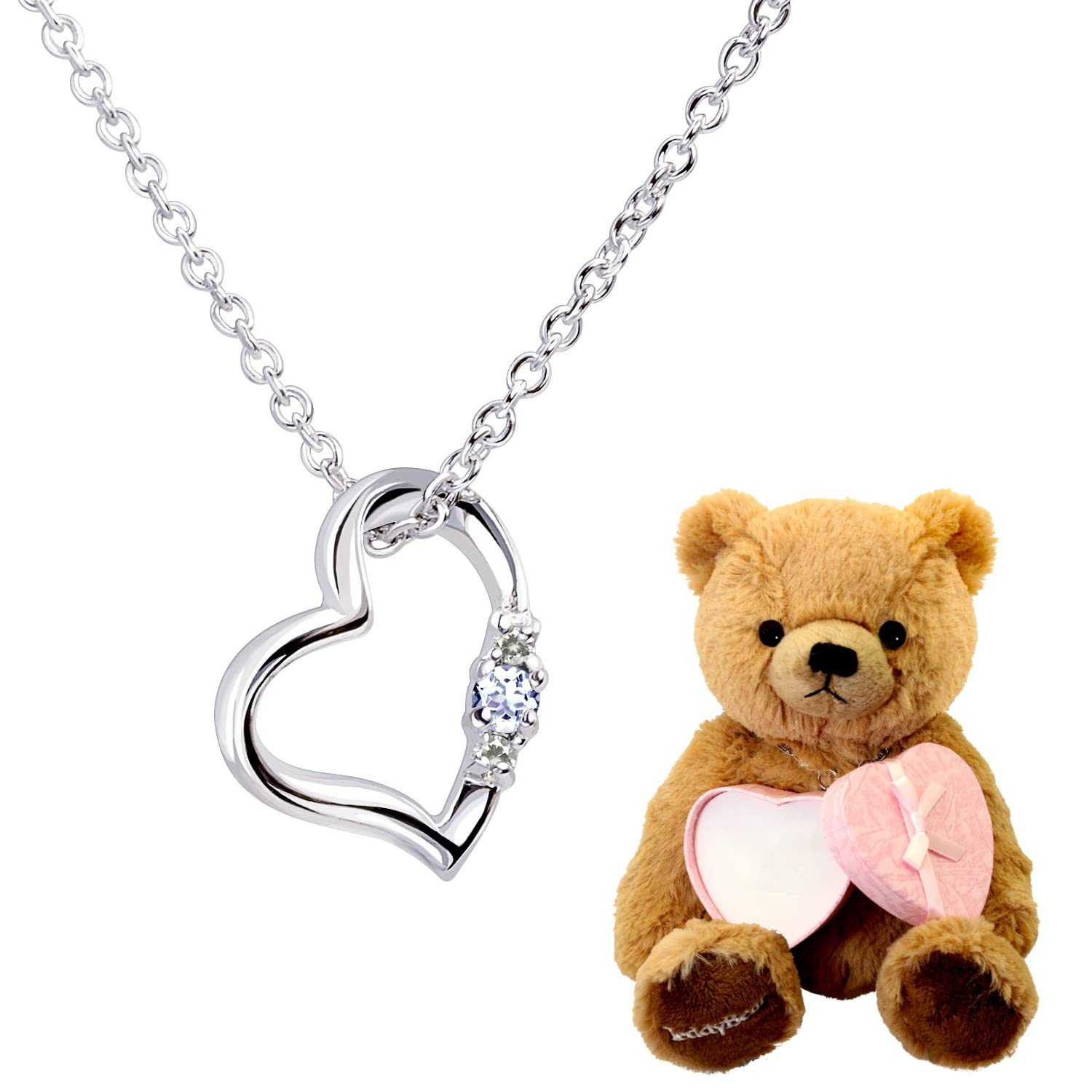 Natural Diamond Heart Necklace for Teddy Bear Plush Toy December Tanzanite Brown Bear [Sears] Women, Set, 1491-tdt-01-b12