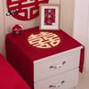 Tablecloth Dust Cover Chinese Wedding Nightstand Burgundy Satin Bedside Table Furniture Protector Dustproof Cloth for Bedroom Decor