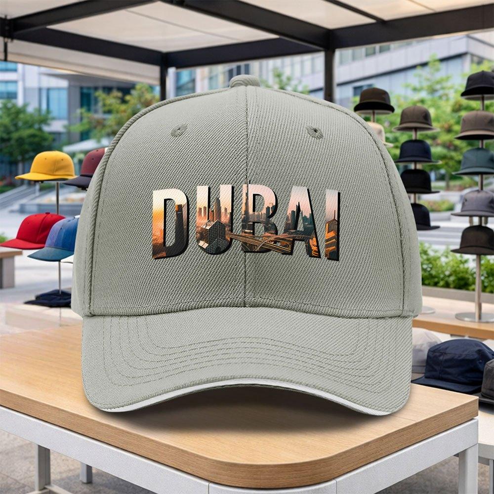 Dubai Cityscape Baseball Cap  Adjustable Duckbill Hat with Dubai Skyline Print for Outdoor Sports Golf Cycling Festivals