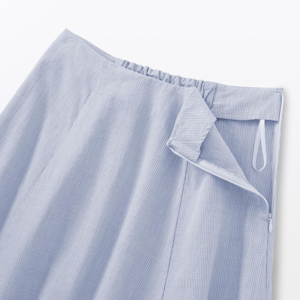 MUJI Women's Cool Flared Skirt, BE1VTA5S, Sax Blue Stripe, Size M