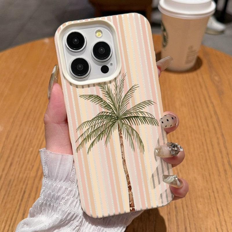 Striped Coconut Tree Pattern Phone Case For iPhone 17 Pro Max 16 15 14 Plus 13 12 11 Pro Max 16E 17 Air X XR XS Max Soft Cover