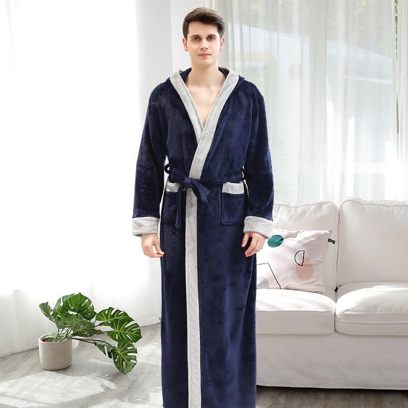 Autumn And Winter Flannel Nightgown Hooded Bathrobe Coral Fleece Men'S Thickened Extended Couple Bathrobe Women