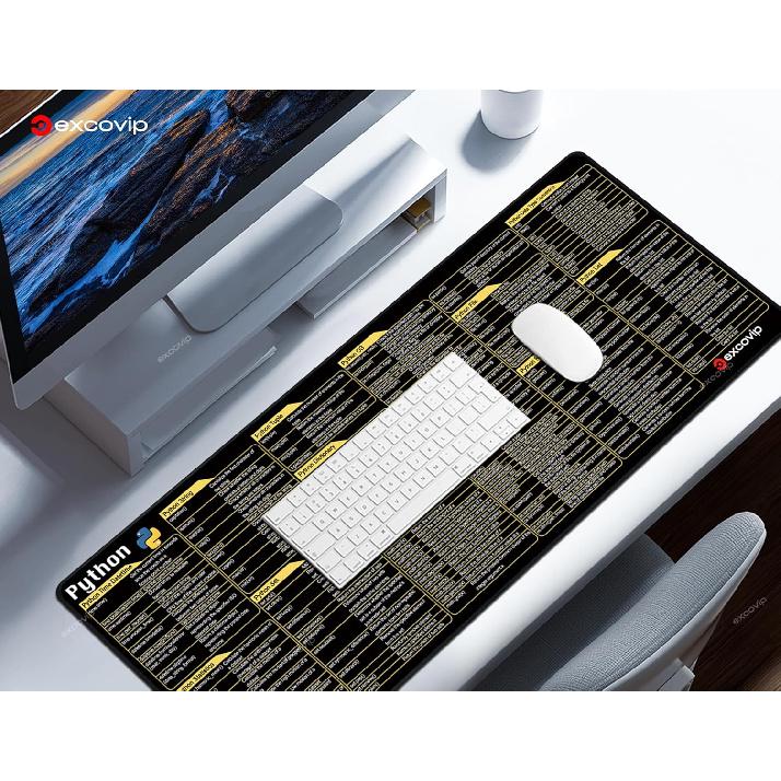 Python Commands Shortcuts Mouse Pad -80x30x0.2 Cm Extended Large Cheat Sheet Mousepad PC Office Spreadsheet Keyboard Mouse Mat Non-Slip Stitched Edge