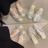Fashion Rubber Slippers Cover Toe Shoes Glitter Slides Slipers Women Fashion Flat Jelly 2025 Luxury Crystal Female Shoes Womens Slippers
