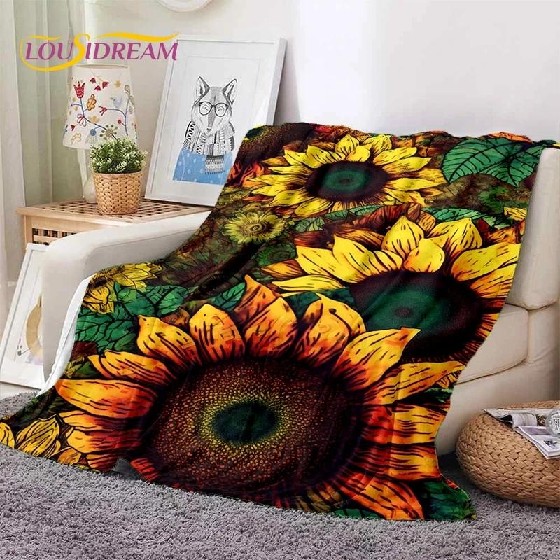Traum Sonnenblumen Nordische Gänseblümchen Weiche Flanelldecke für Bett Schlafzimmer Sofa Picknick, Tagesdecke zum Zudecken Outdoor Freizeit Nickerchen Geschenk