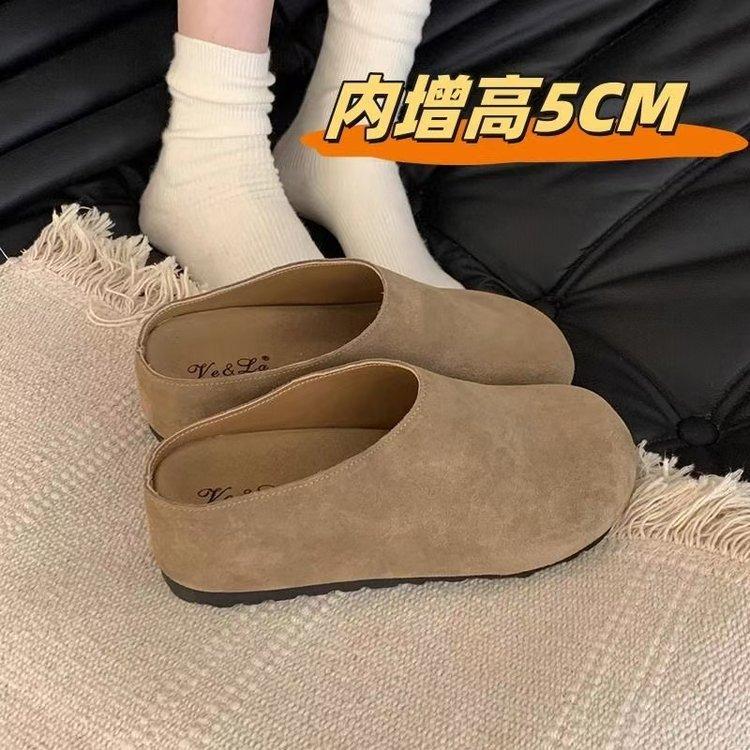 

Small inner height increase 5CM Boken shoes for women s 2024 autumn and winter new retro slope heel platform half slippers for women s outer wear 40 верблюд