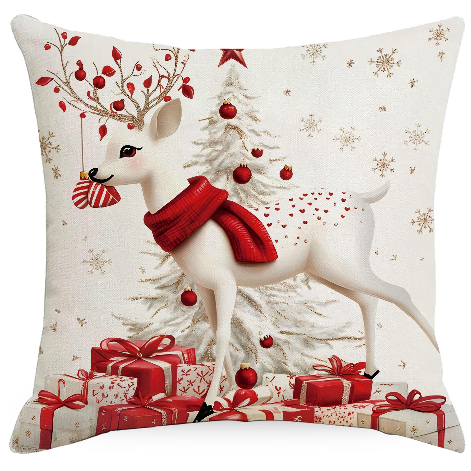 

New Christmas Pillow Cover Santa Claus Snowman Line Printed Cushion Pillow Cover Premium Durable Quality Useful 45 * 45Cm
