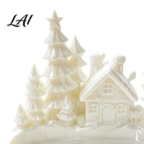 Christmas Theme Home Decor Winter Village Jewelry Tray 3D Printed Snow House Pine Tree Decorative Dish Matte White Trinket Bowl Mini Desktop