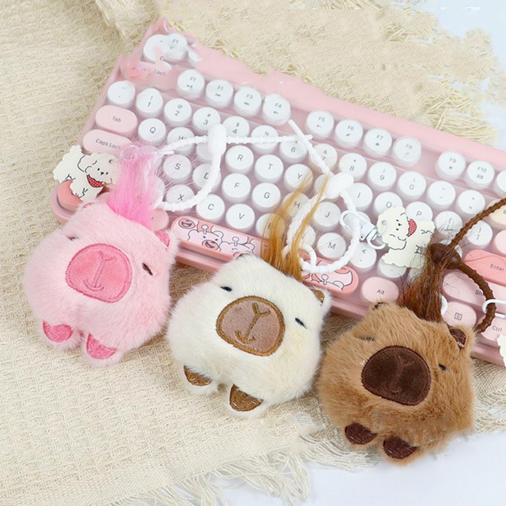 

with Dog Keychain Squeeze Capybara Pendant Long Hair Squeezing Capyara Keychain Couple бежевый