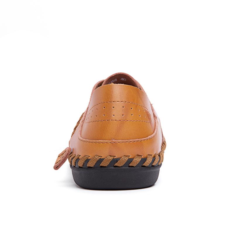 Men Handmade Loafers Retro Lace Up Solid Color Driving Flats Round Toe Anti-slip Thick Sole Lightweight Slip On Walking Shoes