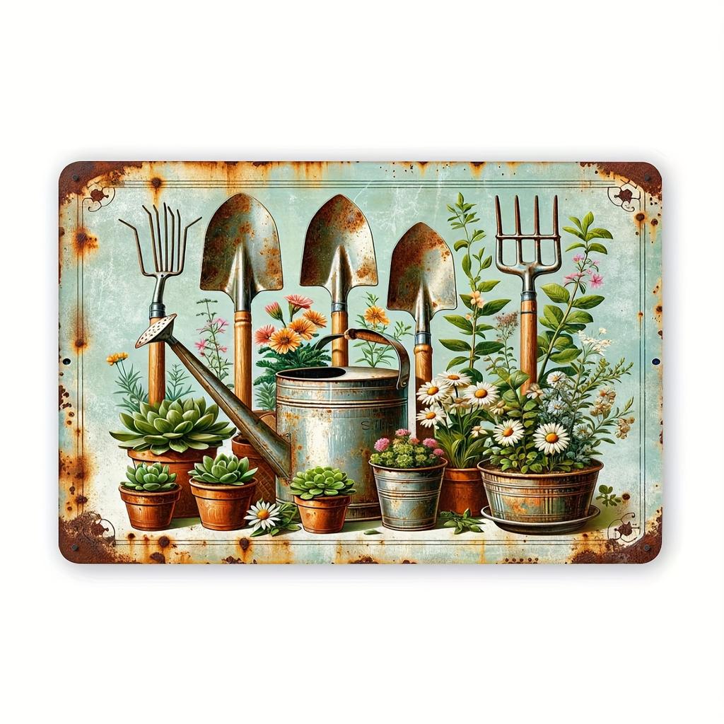 D Printed Aluminum Sign Vintage Gardening Tools Theme Rustic Plant Decor Ideal for Home Bedroom Porch Outdoor Garden