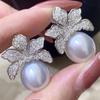 Simple Stylish Simulated Pearl Earrings with Cubic Zirconia Fashionable Women Silver Color Luxury Trendy Jewelry