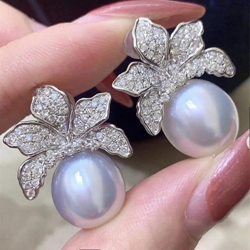 Simple Stylish Simulated Pearl Earrings with Cubic Zirconia Fashionable Women Silver Color Luxury Trendy Jewelry