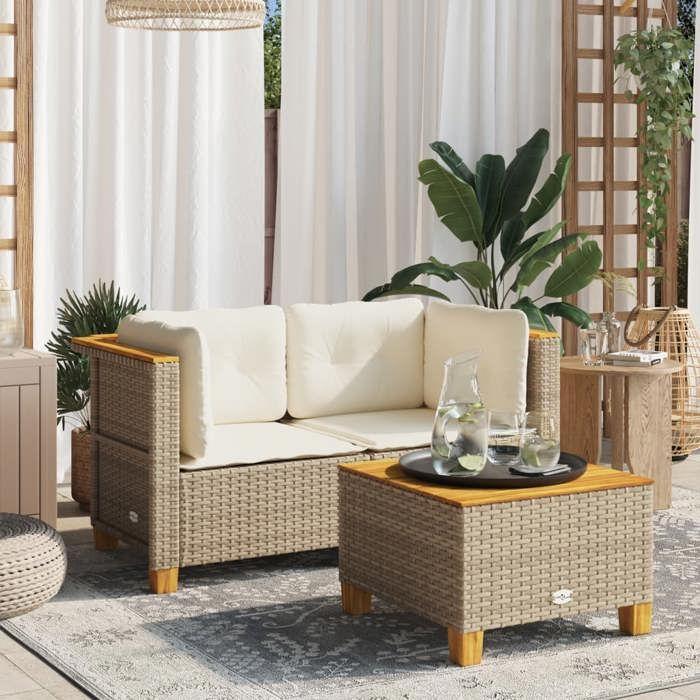 VidaXL Garden Corner Sofas and Cushions 2pcs Beige Wicker, Garden Corner Sofa, Garden Corner Seat, 365916