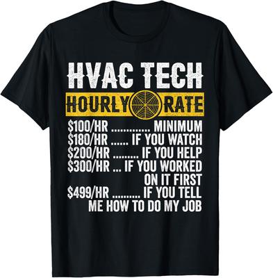 Tech Hourly Rate Funny Pricing Chart Graphic T-Shirt Short Sleeve Daily Cotton Daily Tee