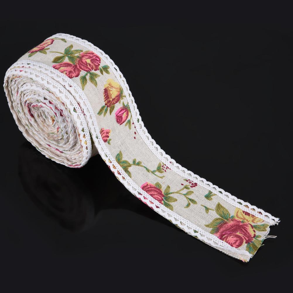 DIY Lace Printed Flower Burlap Ribbon Hessian Jute Belt Strap Wedding Cloth Decoration 5m