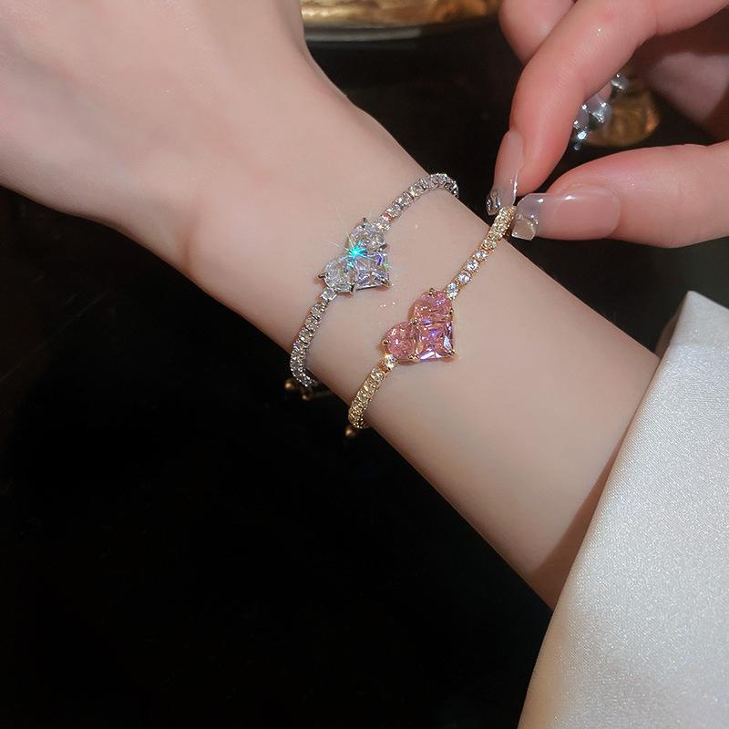 Women Gold Plated Pink Zircon Bracelet Full Rhinestone Crystal Romantic Wedding Jewelry Gift