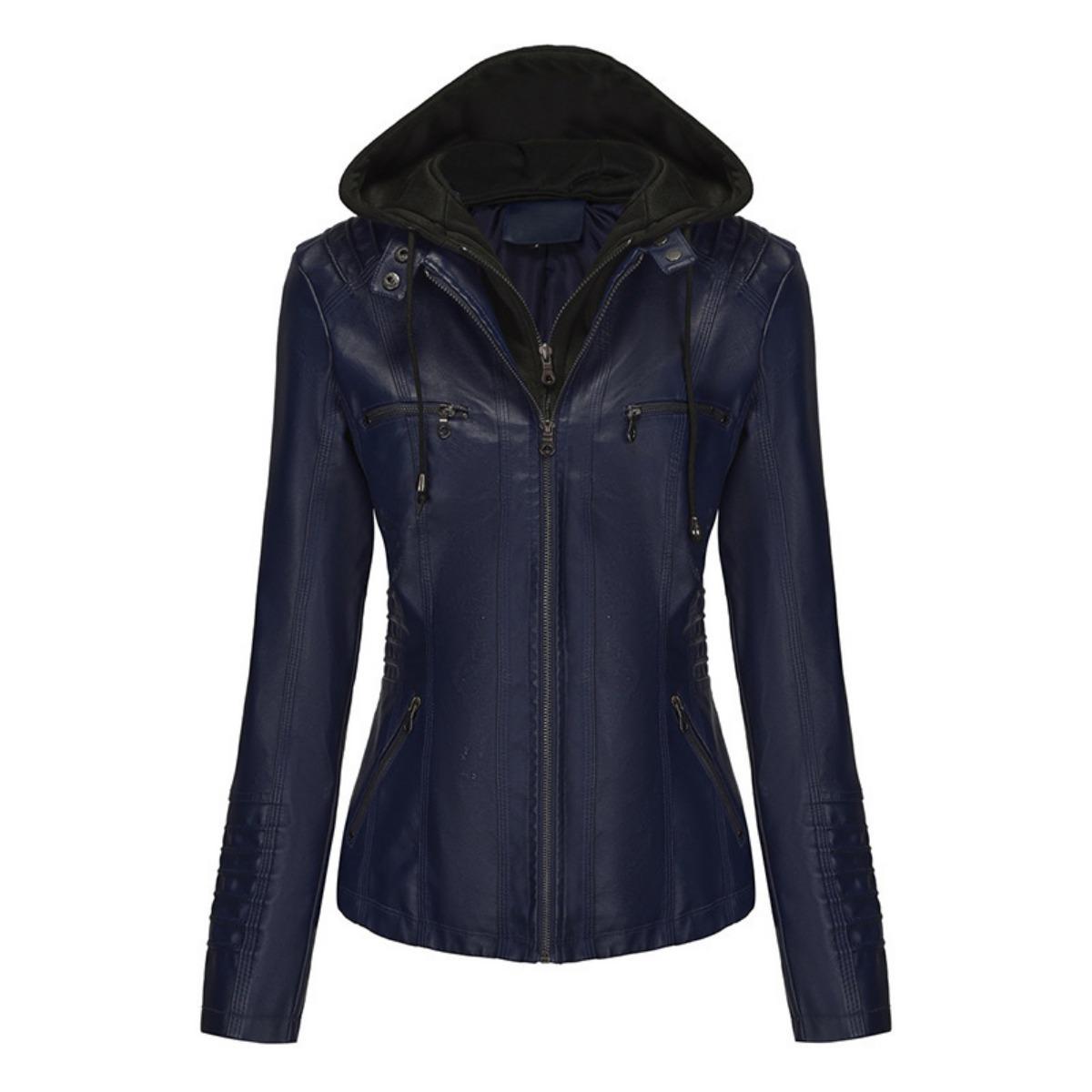 Women`s Casual Faux Leather Biker Jacket
