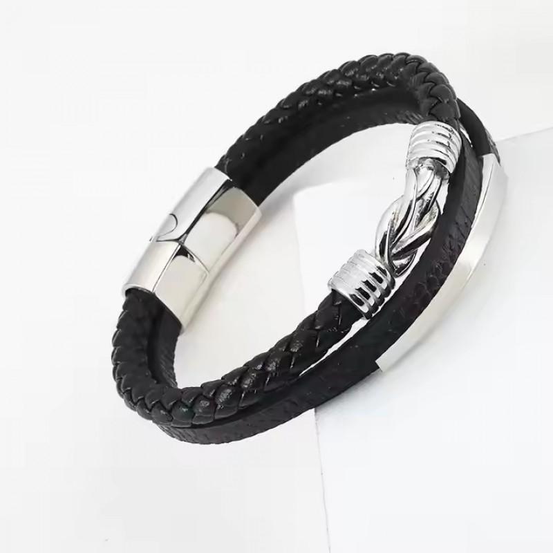 Stainless Steel Multi-Layer Braided Twisted Rope Bracelet Men Custom Engraving Geometric Style Titanium Jewelry