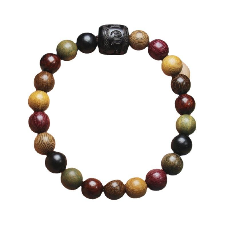 8mm Multi-Color Sandalwood Bead Bracelet Black Ebony Six-Word Motto Barrel Beads Buddhist Prayer Beads