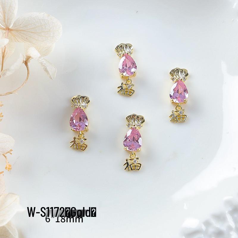 Nový rok nail art: Luxusní přívěsek Fortune Bag ze zirkonu a zlatem vykládané nositelné doplňky na nehty s kamínky