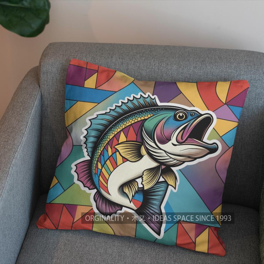 2D Bunte Fisch-Kunst-Kissen für einzigartige Dekor-Muster Kissenbezug Geeignet für Sofa Schlafzimmer Auto Kissenbezug