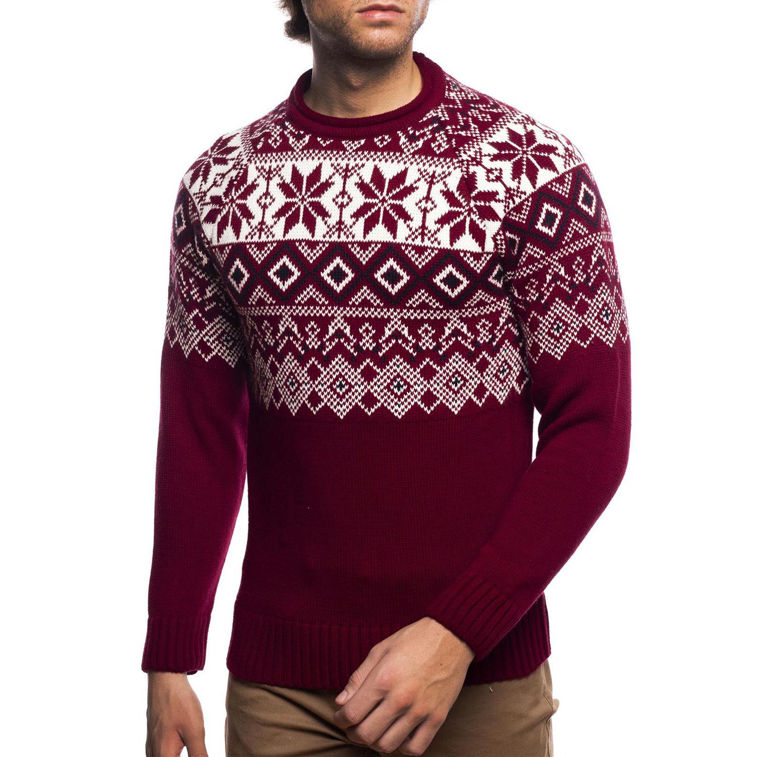 

Мужской вязаный свитер Sweater 7767 красный принт