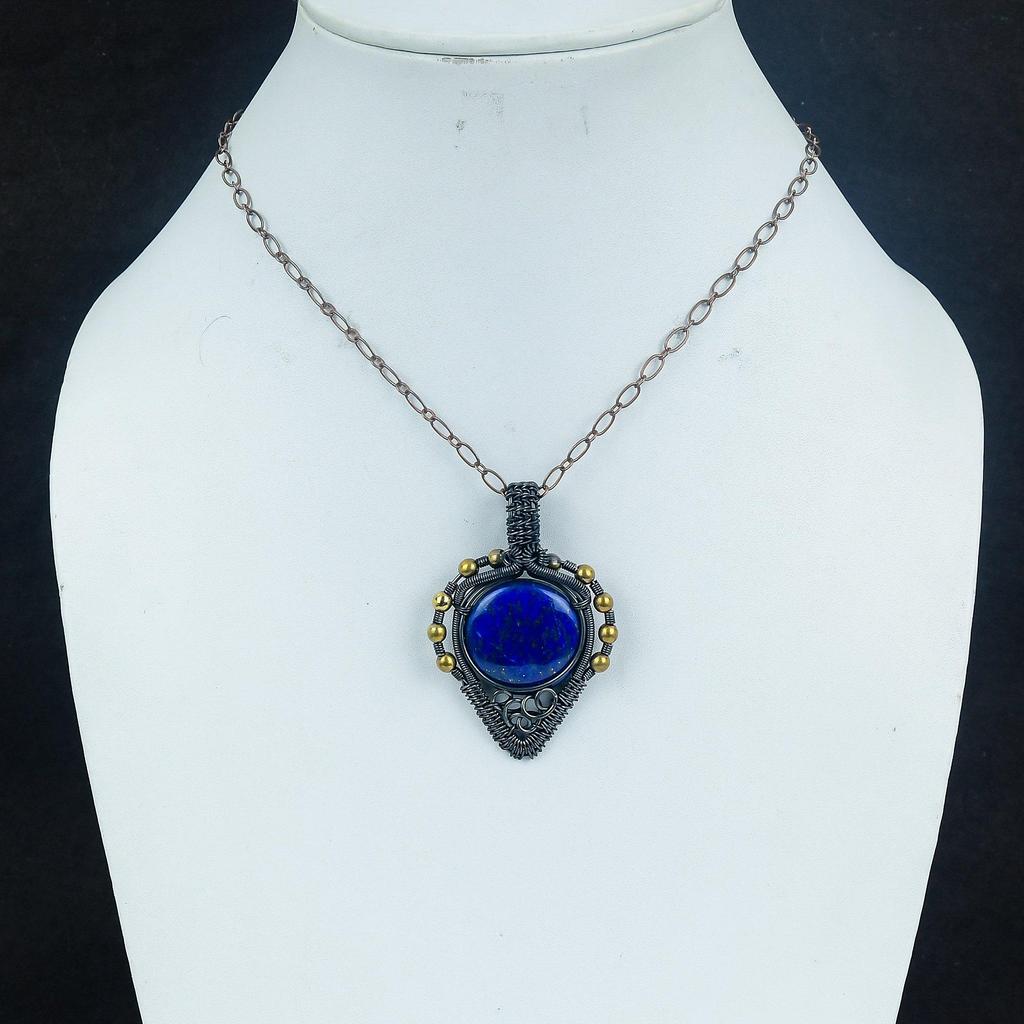 Lapis Lazuli Pendant Handmade Gemstone Jewelry, 999 Copper Wire Wrapped Pendant ,Unique Design Jewelry Pendant