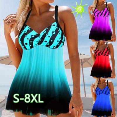 Damen-Badeanzug mit modischem Farbverlauf, Push-Up-Badekleid und Shorts, Strandkleidung, Übergröße, Tankini-Set