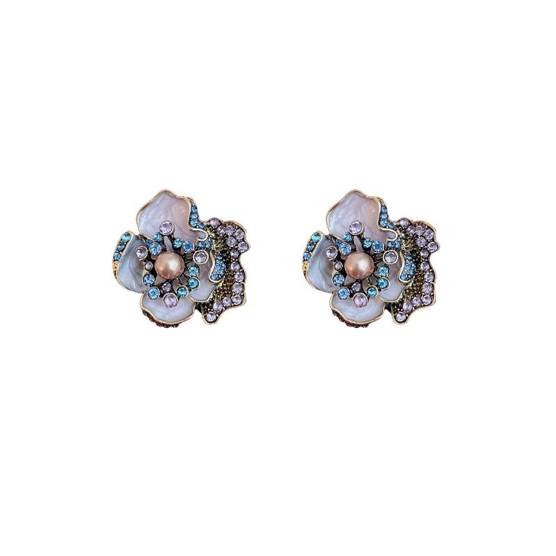 Silver Needle Diamond Pearl Flower Earrings New Niche Earrings Retro Versatile Premium Earrings Women