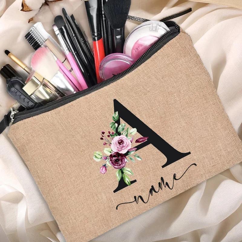 Personalized Linen Makeup Bag Able Women's Travel Shopping Beauty Portable Single Party Decoration Gift