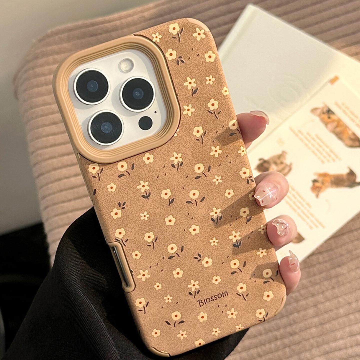 

Small Niche Simple Brown Background Full Screen Floral for Apple 17 Autumn and Winter Mobile Phone Case 15 Protective Cover 1413 Female Case find x8 pro