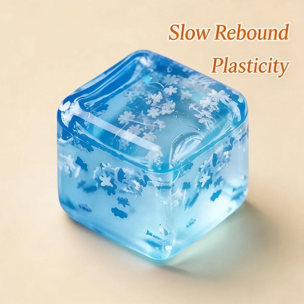 1Pc Random Color Unisex Ice Cube Shaped Squeeze Toy, Soft Rubber Sensory Stress Relief Toy