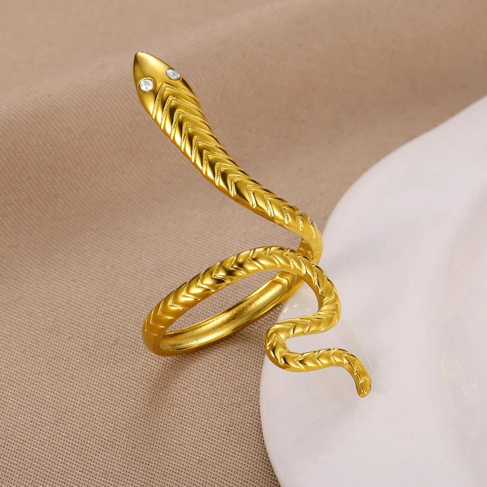 Inel Vintage din Oțel Titan Femeie Șarpe Auriu Versatil Simplu Hip Hop Personalitate Șarpe Deschis