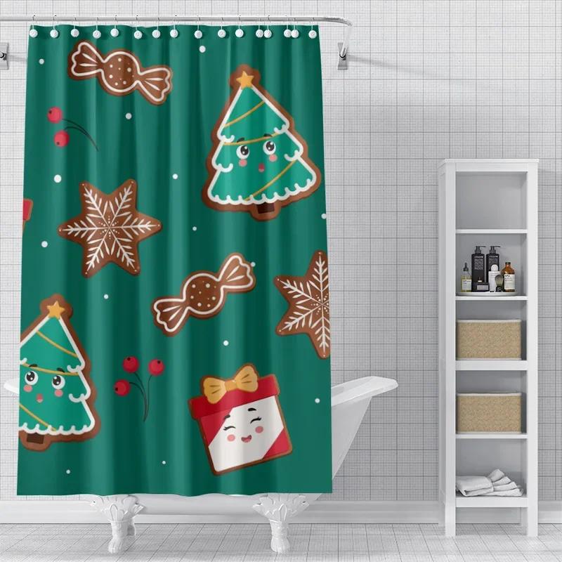 Heimdekoration Duschvorhänge Für Badezimmer Wasserdichtes Vorhangstoff Modern Nordischer Stil Wohnzimmer Frohe Weihnachten Winter
